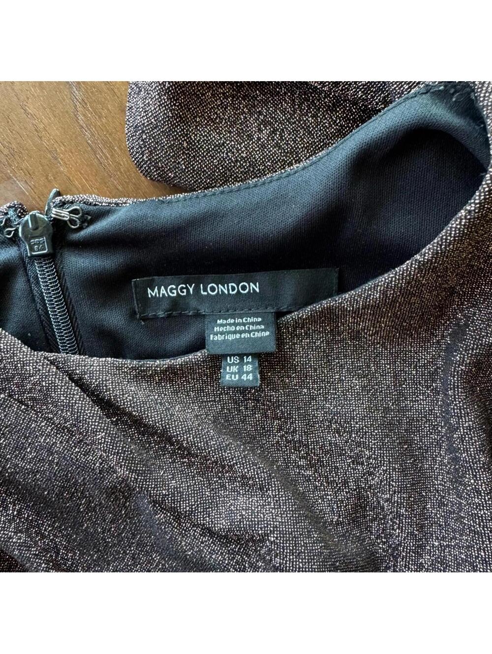 Maggy London Brown Metallic Midi Dress Size 14 Cap Sleeve Ruched Wedding Guest - Picture 10 of 10